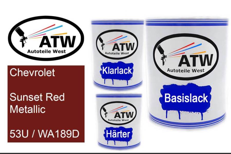 Chevrolet, Sunset Red Metallic, 53U / WA189D: 1L Lackdose + 1L Klarlack + 500ml Härter - Set, von ATW Autoteile West.
